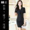 bw9新款职业装女套装夏季短袖大码西服西装正装酒店前台美容师工作服2017 XXL 66黑色玫红边外+裙+裤+吊带