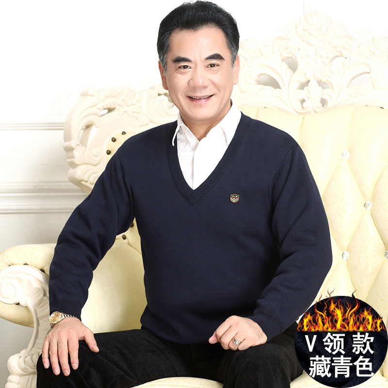 特价冬装新款中年男士加绒开衫爸爸装加厚毛衣中老年男毛衫保暖外套