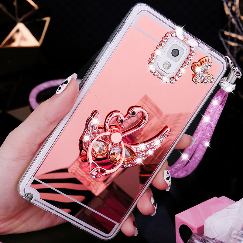 三星note3手机壳noto3n9006保护套sm-n9008v外壳n900女钻9005软 玫瑰金水钻天鹅