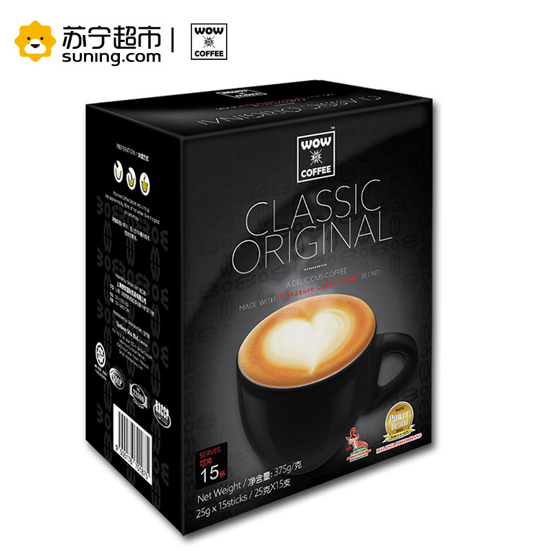 沃牌（WOW COFFEE）3合1速溶咖啡 （经典原味）375g（25g*15条）