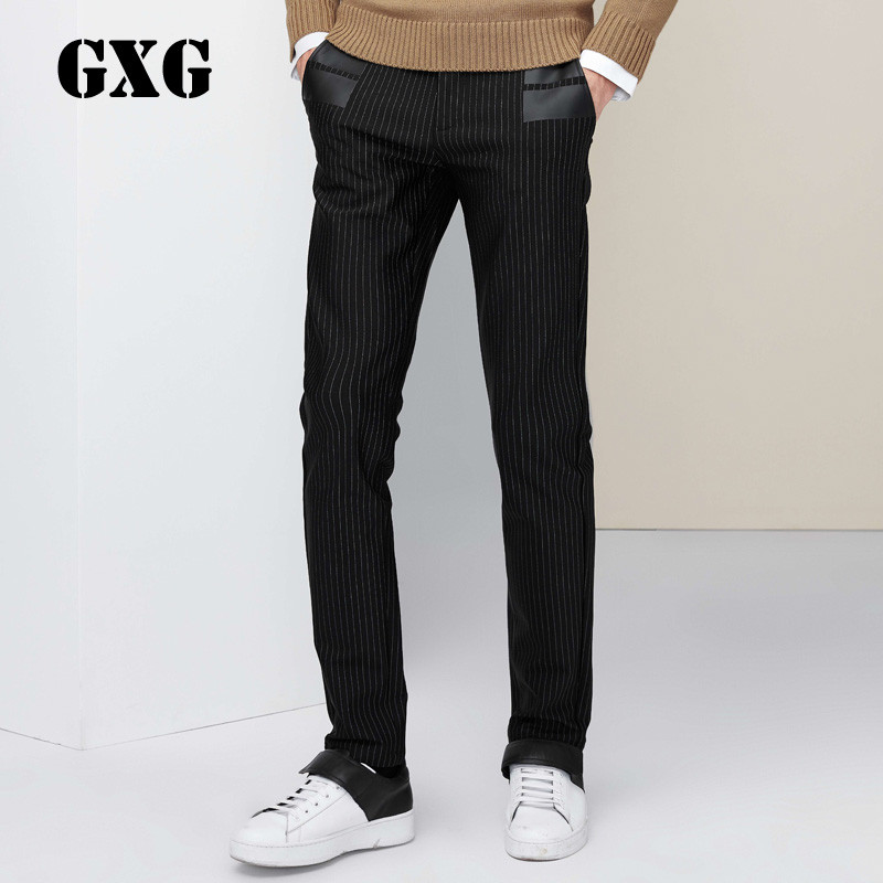 GXG裤子男装冬季男士韩版时尚都市修身裤子男长裤休闲裤54102022/C11-01-B4 黑白条 170/M