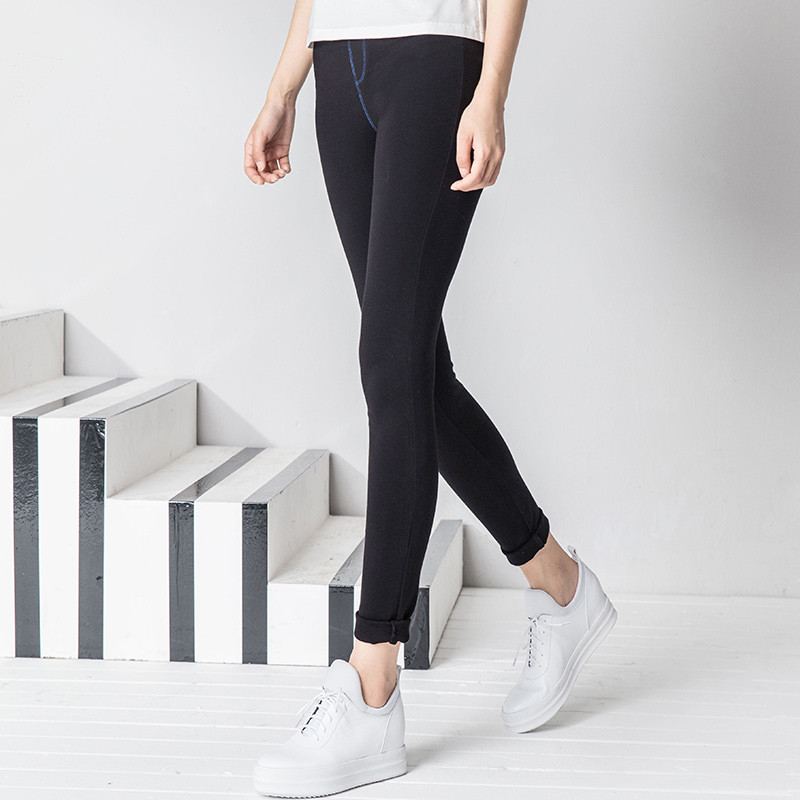 茵曼女装秋装新款黑色打底裤女长裤修身外穿紧身裤女裤1863360143 XL 午夜黑