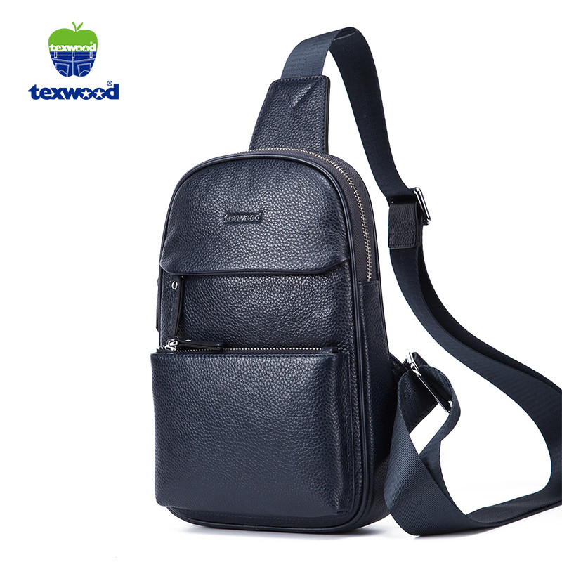 TEXWOOD香港萍果头层牛皮时尚活力男胸包 BP6H0021-08 蓝色