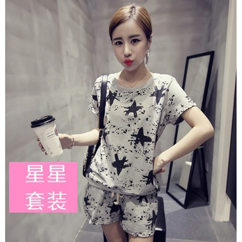 bw9新款夏季短袖睡衣女子纯棉韩版薄款大码宽松可外穿运动套装少女家居服 好面料开启好生活 星星套装