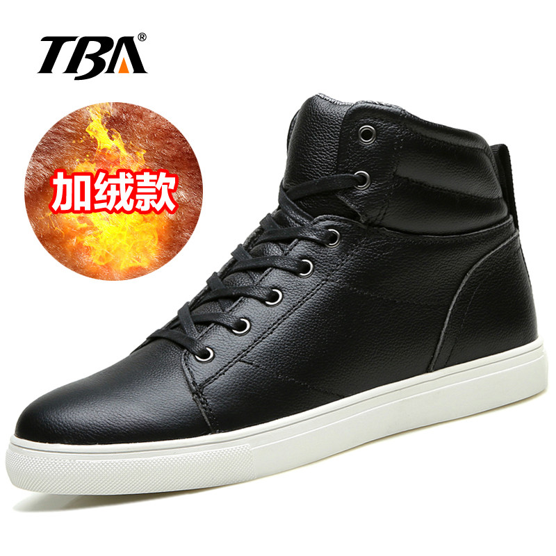 TBA冬季棉鞋男鞋高帮鞋韩版真皮鞋子运动板鞋加绒保暖男士休闲鞋_2 TBA5986黑色加绒 41