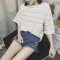 902新款夏装新款原宿bf风短袖T恤女韩版潮学生卡通半袖上衣服宽松体恤衫 XL TX条纹粉色