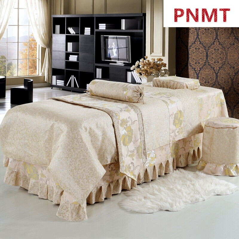 PNMT棉麻提花欧式美容床床罩四件套美容院按