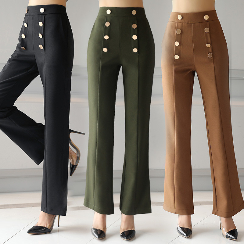 秀衣记裤子通勤高腰2017年秋季常规长裤直筒黑色 M 军绿色