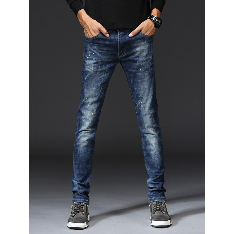 超音狼男装舒适透气潮流舒适喷墨弹力修身小直脚长裤2018JX-3019