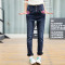 裂帛2017冬装新款高腰刺绣直筒长裤百搭保暖加绒牛仔裤女 25 牛仔蓝