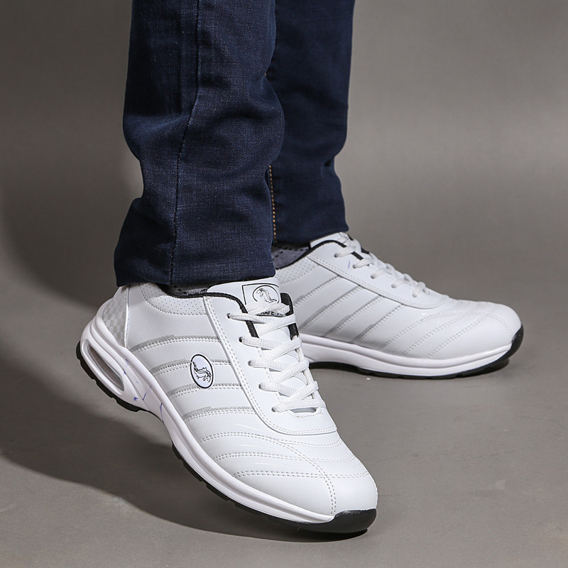 AO KAl E YU香港鳄鱼秋季男士气垫增高鞋 5cm 运动鞋波鞋男士皮面休闲跑步鞋男耐磨旅游鞋 1236白色 41