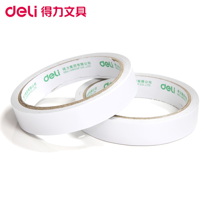 得力(deli)30406棉纸双面胶带8卷 18mm*10y薄款粘胶层 办公用品 黏胶用品