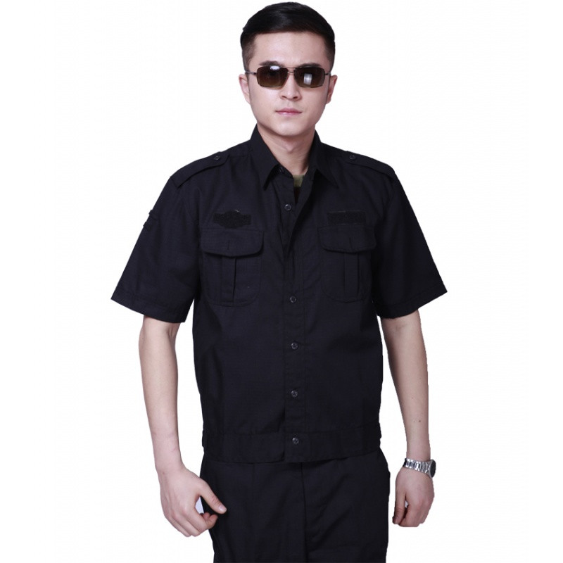 服套装男黑色工作服保安服训练服保安制服夏装 180/ 黑色防撕裂格子布
