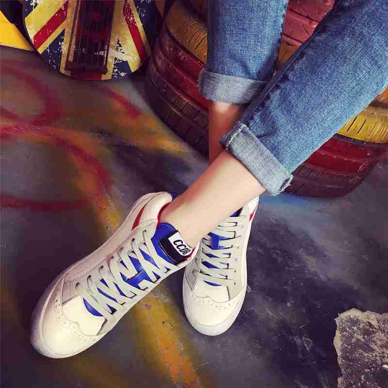 品牌女鞋新款女鞋帆布鞋平底鞋韩版休闲鞋小白鞋百搭学生平底系带鞋子休闲鞋学生做旧板鞋小白鞋 蓝色 #39