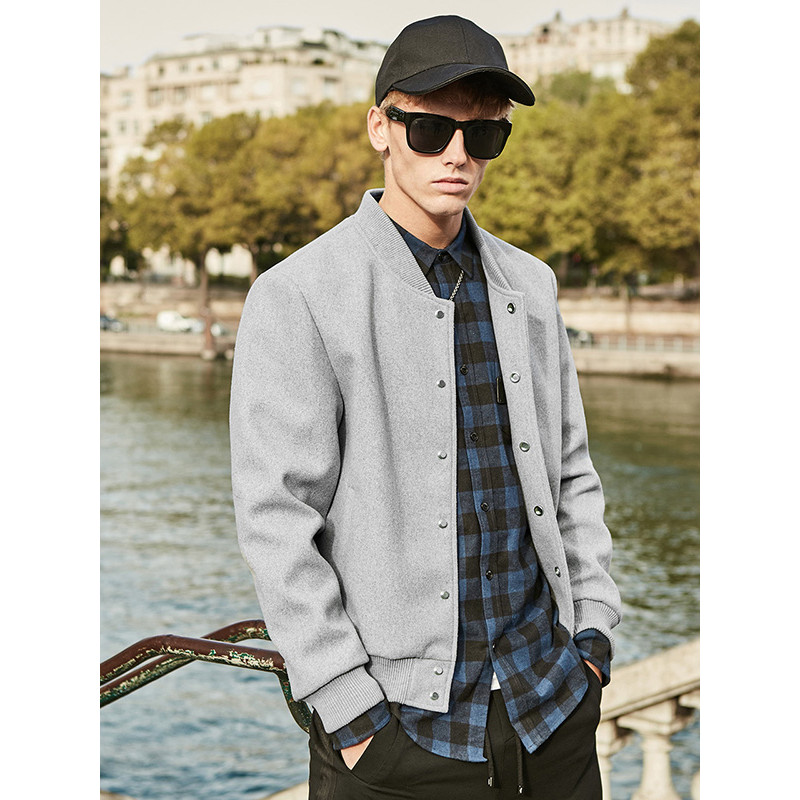 Lilbetter夹克男 青少年上衣字母刺绣时尚外衣休闲韩版修身外套男91644575 XXL 灰色