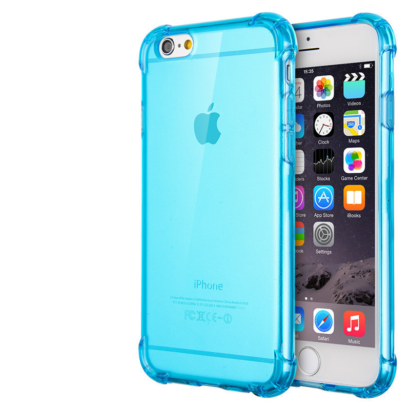 捷力源苹果iPhone6/6S/5/5s气囊防摔手机壳6plus小蛮腰防滑TPU保护套iphone5/5s 4.7寸苹果6防摔-蓝色