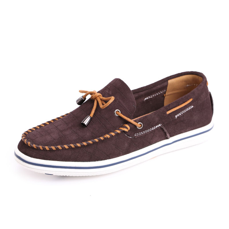 西瑞帆船鞋男士豆豆鞋子男士乐福鞋子男套脚英伦休闲潮鞋5168 咖啡色白底 40码