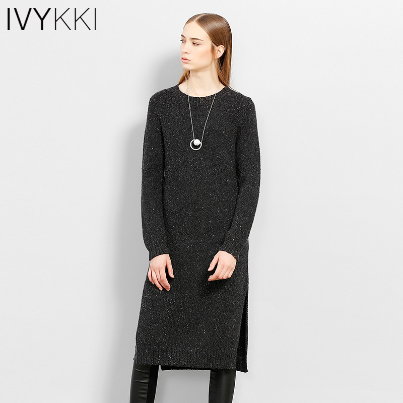 Ivykki艾维2017春秋季新款女装秋装宽松长袖羊毛圆领针织衫连衣裙_1 36/S/160 0906深花灰
