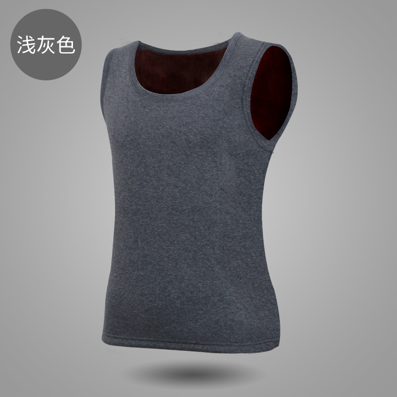 雅鹿加绒加厚保暖背心男士运动贴身马甲秋季装上衣打底衫圆领坎肩 175（XL） 浅灰色