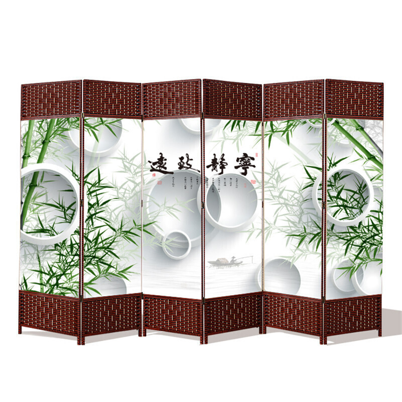 草藤编布艺屏风隔断办公家用玄关试衣间酒店移动折叠屏风花鸟系列双面价格为一扇价格 宁静致远双面价格为一扇价格