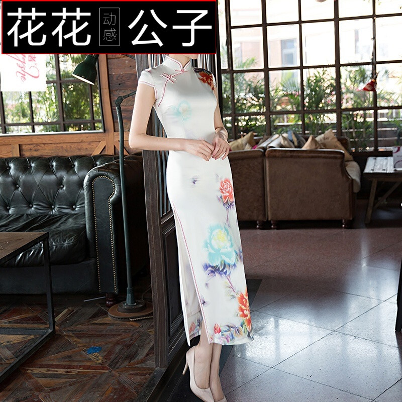 公子系列】祺袍2017新款改良版中长款修身低领性感清新少女丝绸旗袍