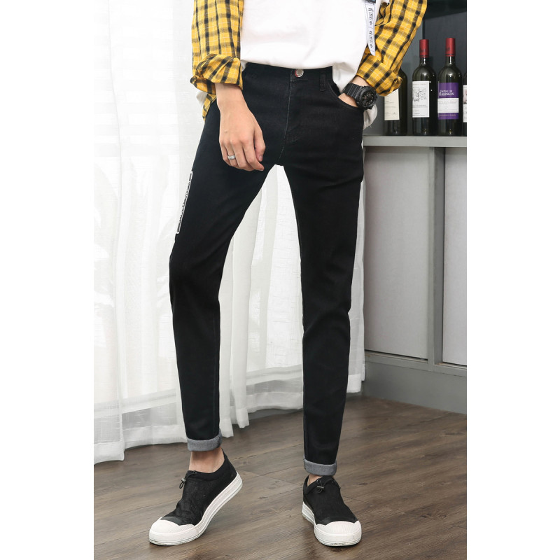 超音狼男装秋季弹力牛仔修身小脚牛仔长裤2018JD-B31 黑色 32(2尺5)