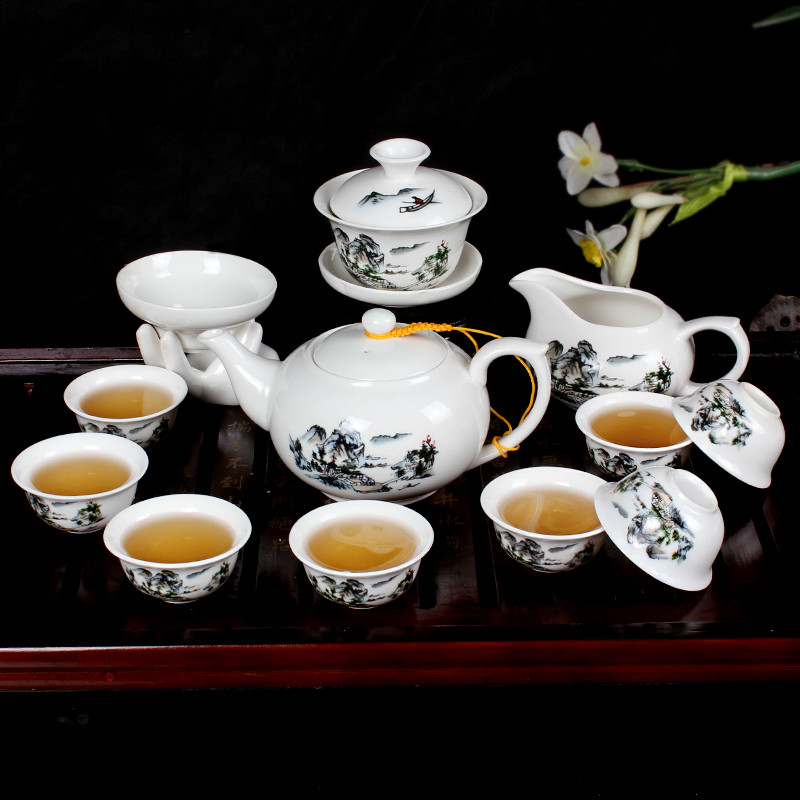 茶具泡茶器 陶瓷功夫茶具套装 简易整套青花盖