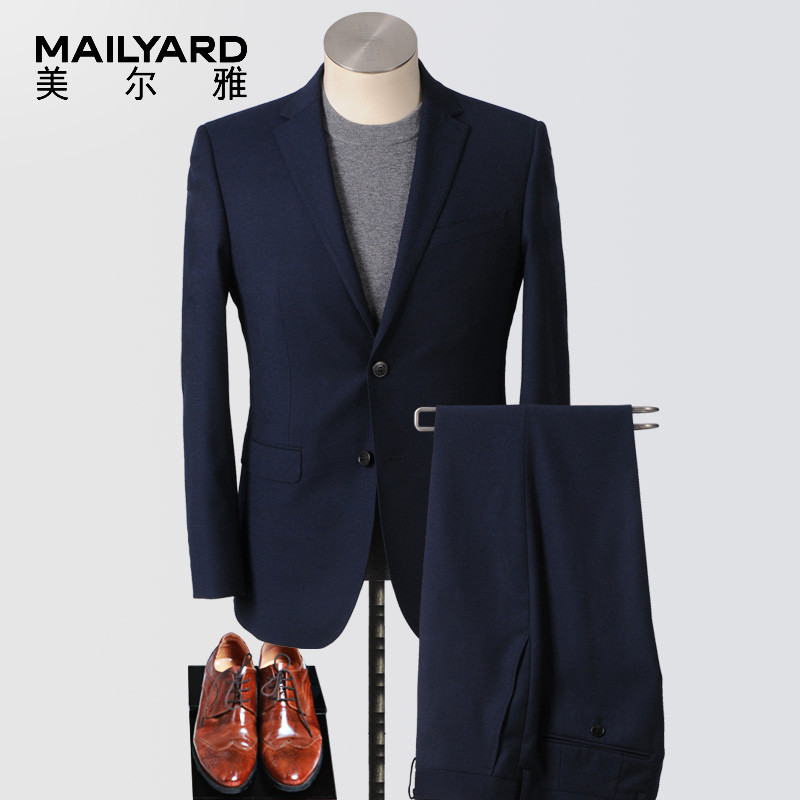 美尔雅(MAILYARD)西服套装 纯羊毛商务男士西服 男式磨毛套西 318 BE5 深蓝磨毛