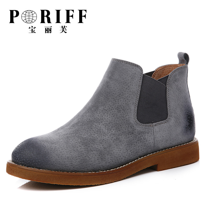 【海外名品 秋冬上新】法国宝丽芙（PORIFF）女士真皮时尚潮流马丁靴PF925 灰色 38码