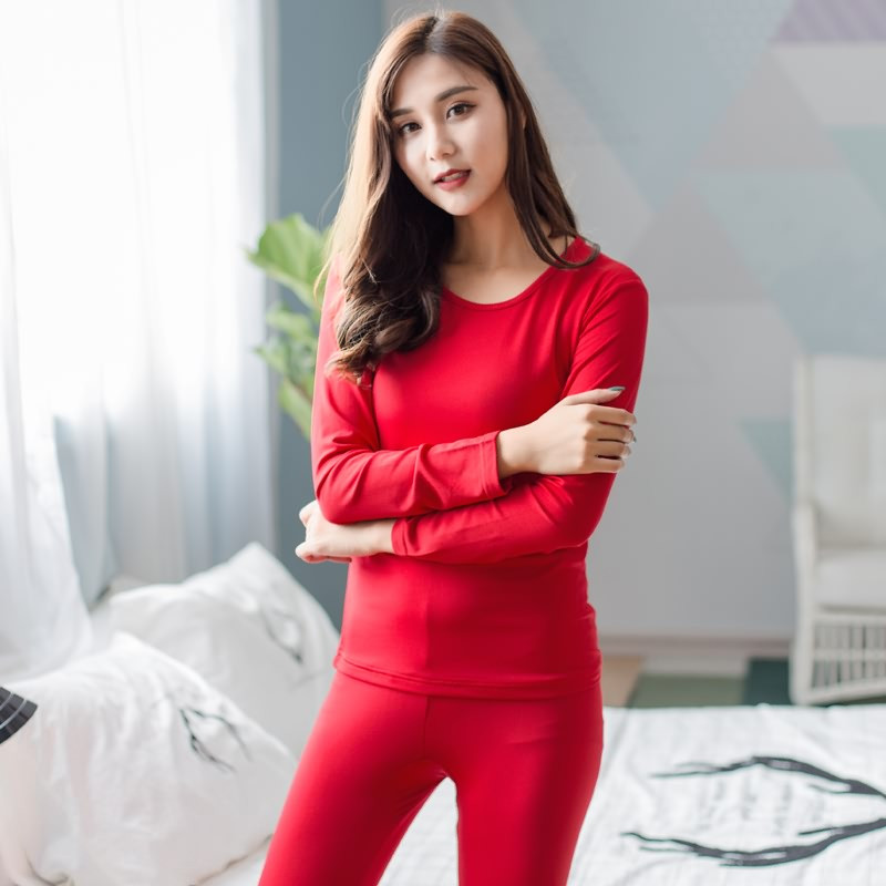 茵珠麗YinZhuli 长袖加绒保暖内衣 春秋季新款薄款打底衫女生美体紧身睡衣 女士舒适秋衣秋裤修身套装8435 2XL 3号款