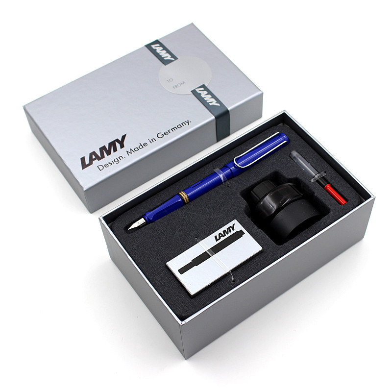 凌美(LAMY)Safari狩猎者钢笔墨水礼盒套装宝石蓝F尖