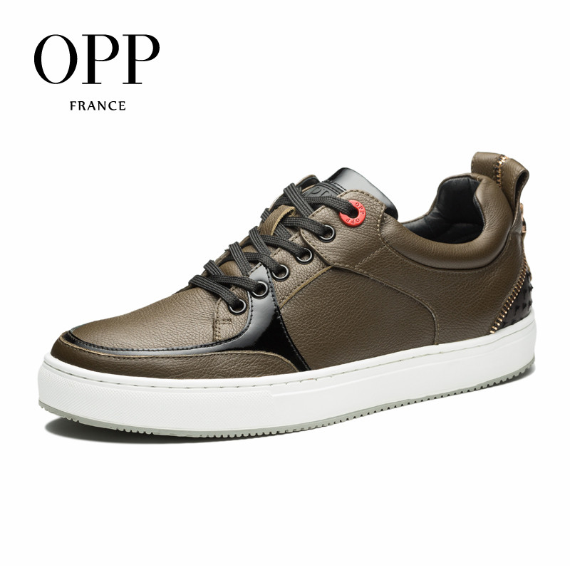 OPP男鞋男士板鞋低帮休闲鞋英伦时尚系带板鞋 棕绿色 38