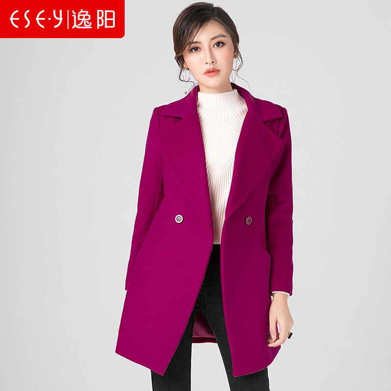 逸阳时尚羊毛呢子中长款外套 玫红色 2XL