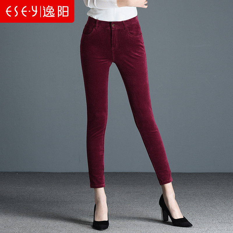 逸阳正品斜插口袋铅笔裤打底裤 E21(酒红色) 27/9