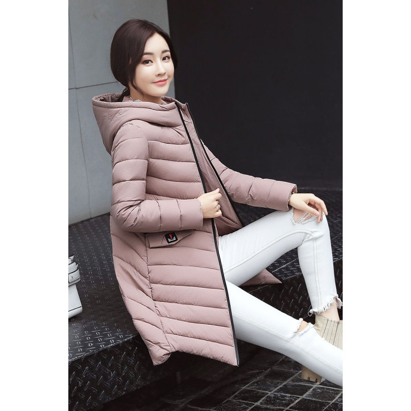 2017秋冬季新款连帽棉衣女中长款轻薄修身韩版棉袄羽绒棉服外套潮 2XL 粉色