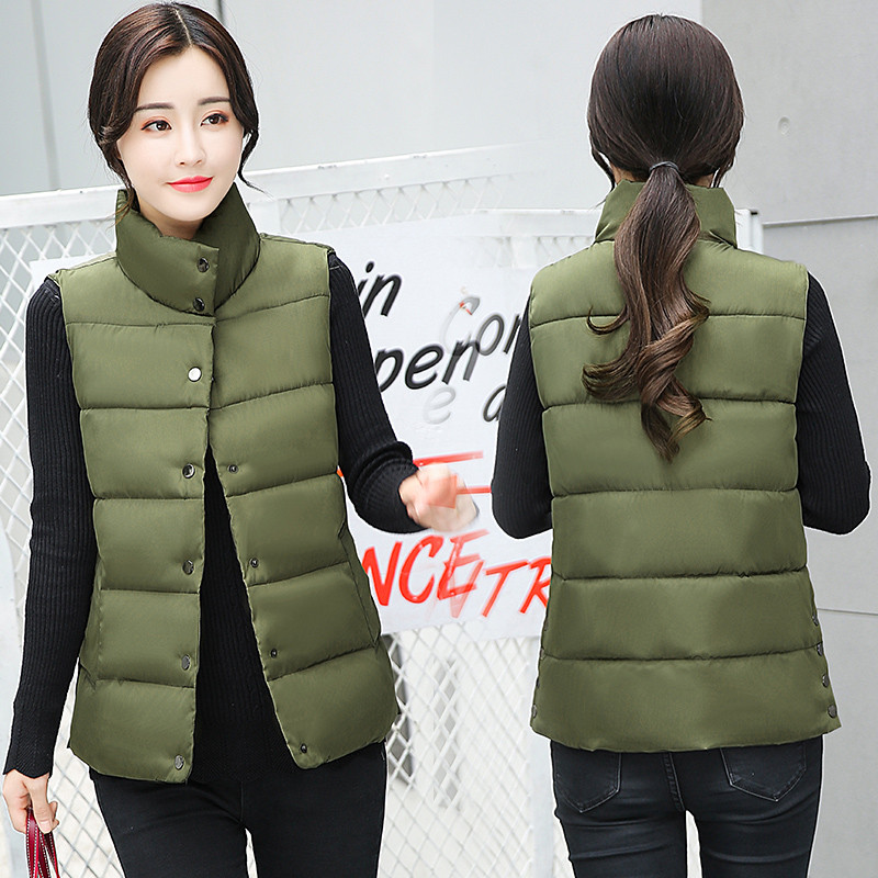 新款棉马甲女春秋冬韩版短款学生棉服外套无袖背心坎肩 L【建议95-110斤】 军绿色
