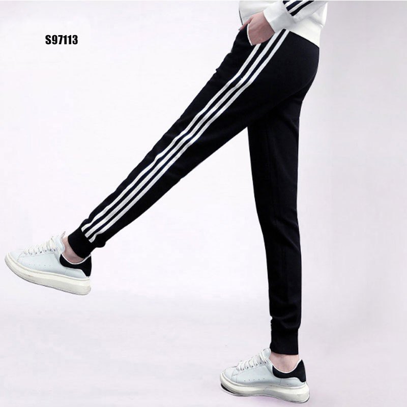 adidas阿迪达斯女裤2017秋季新款三条纹休闲收脚运动裤长裤S97113 L(170/76A) S97113
