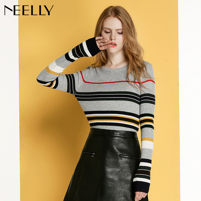 NEELLY/纳俪Neelly纳俪2017冬季新款紧身修身针织衫 XL 灰色
