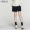 Neelly纳俪2017冬装新款女裤子格纹显瘦条纹宽松毛呢休闲百搭短裤 M 藏青