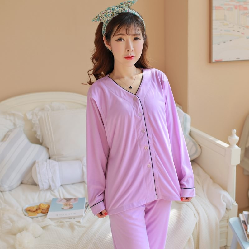 茵珠麗YinZhuli 春秋季棉质薄款开衫纯色长袖月子服睡衣家居服 春秋天女士休闲孕妇装坐月子哺乳衣套装6635 3XL 2号款