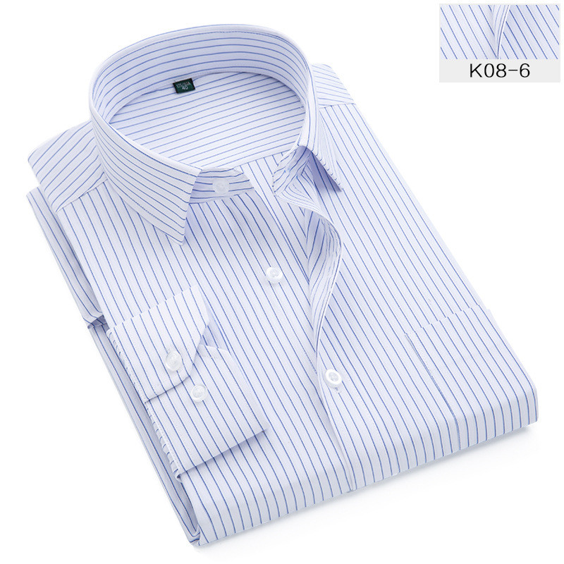 2017男士长袖条纹商务衬衫休闲职业工装衬衣免烫 39/L 蓝K8-6