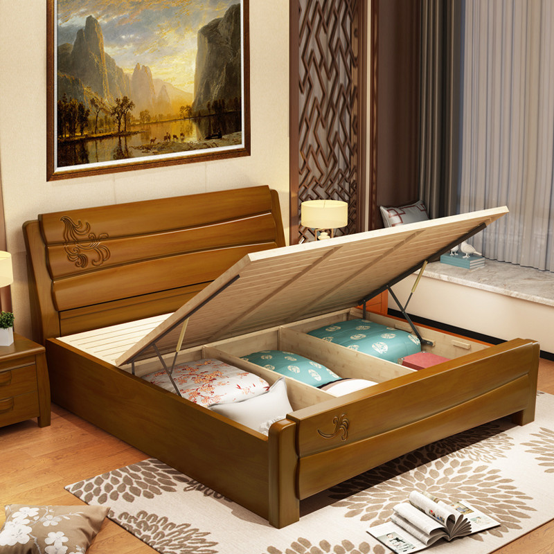 艾帛利(AIBOULLY) 床 实木床1.8米双人床 简约现代1.5米橡胶木床 木质单人床1.2米实木床家具 1.8*2.0m高箱床
