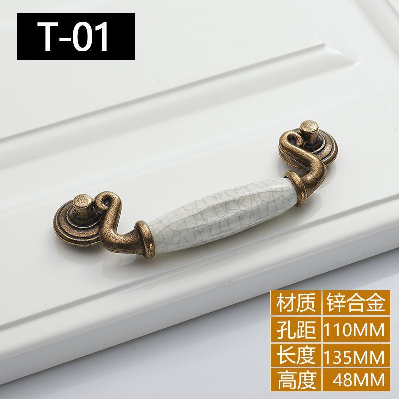 衣柜把手欧式田园抽屉款衣柜柜橱欧式复古中式单孔简约把手地中海柜门美式儿童房加长 T01孔距110MM