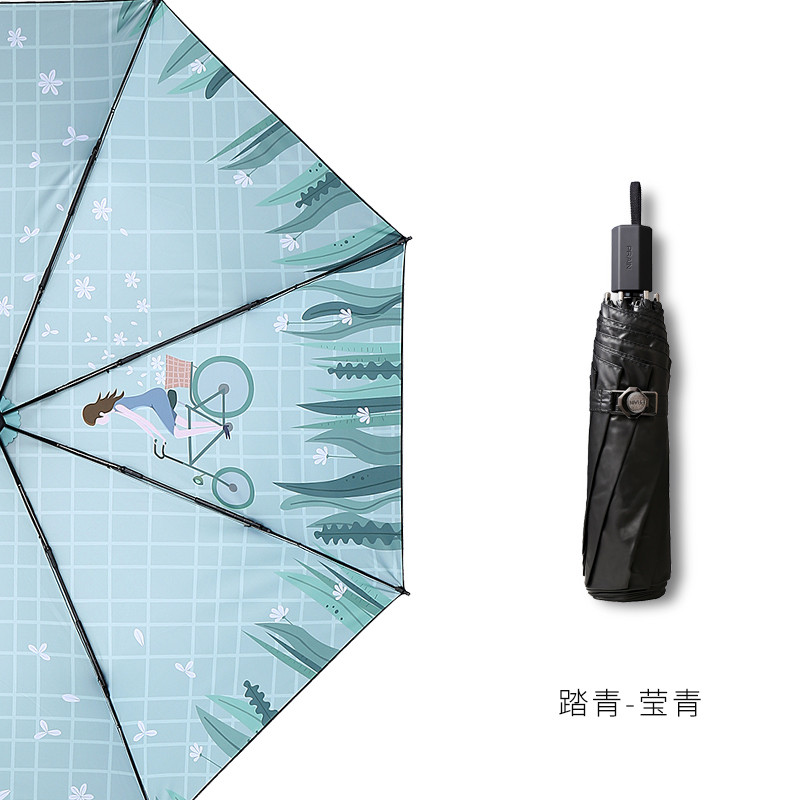 PRAIN知春系列之踏青两用晴雨伞女防紫外线太阳伞防晒遮阳伞折叠创意伞三折伞黑胶时尚原创伞UPF50+ 莹青