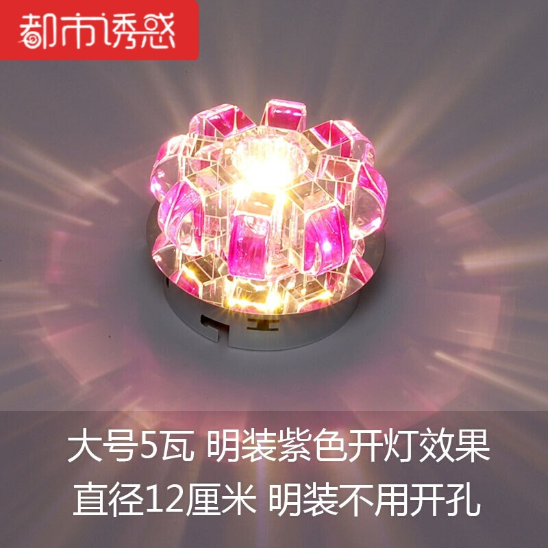 过道灯门厅圆形简约现代吊顶led走廊灯玄关灯天花筒灯小水晶射灯 12厘米-5W-紫色-明装