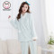 TKFSPASSO/斯帕颂摇粒绒格子印花翻领套头家居服套装可爱简约秋冬 M-L 芥末绿色