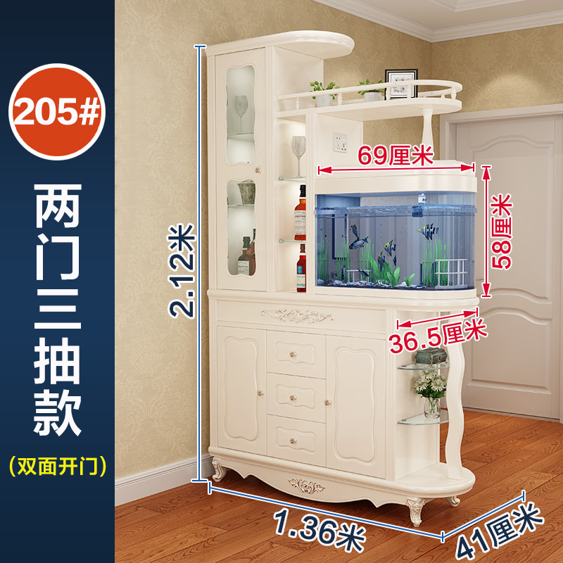 加厚带鱼缸组装玄关木质屏风柜多层北欧白色小户型鞋靠墙鞋架客厅_1 205#（雕花描银）长1.36米