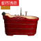 红色橡木桶沐浴桶浴缸泡澡木桶洗澡木桶木浴缸带五金件 1.55米标配