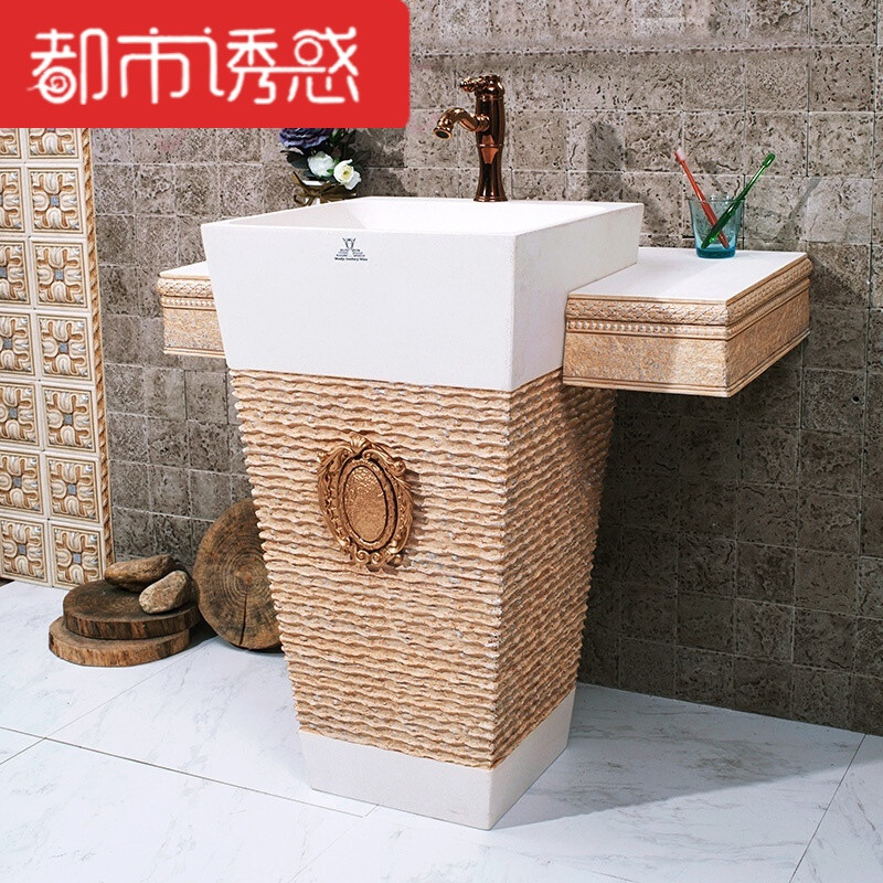 仿古卫生间立柱套盆欧式艺术条纹一体式户外洗手盆MK096-SA套盆 默认颜色