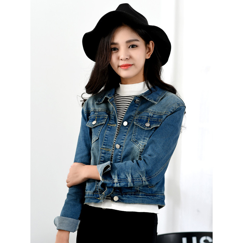 天淳尔女装秋季磨白复古牛仔短外套2018MSL-856 蓝色 L